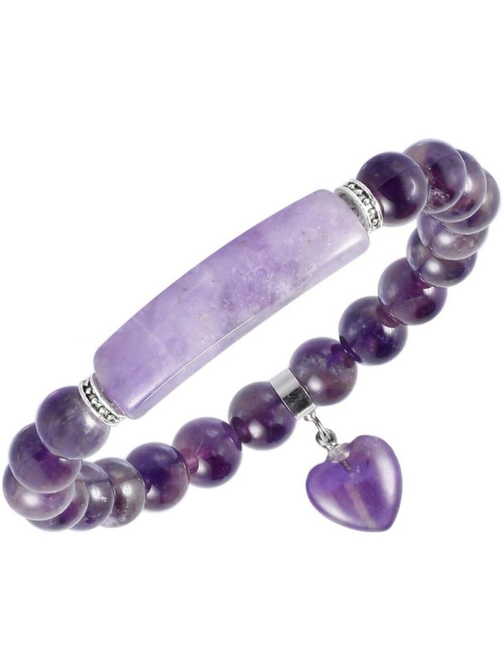 Natural Healing Crystal Beaded Bracelet with Heart Charm | Boho Jewelry Gift
